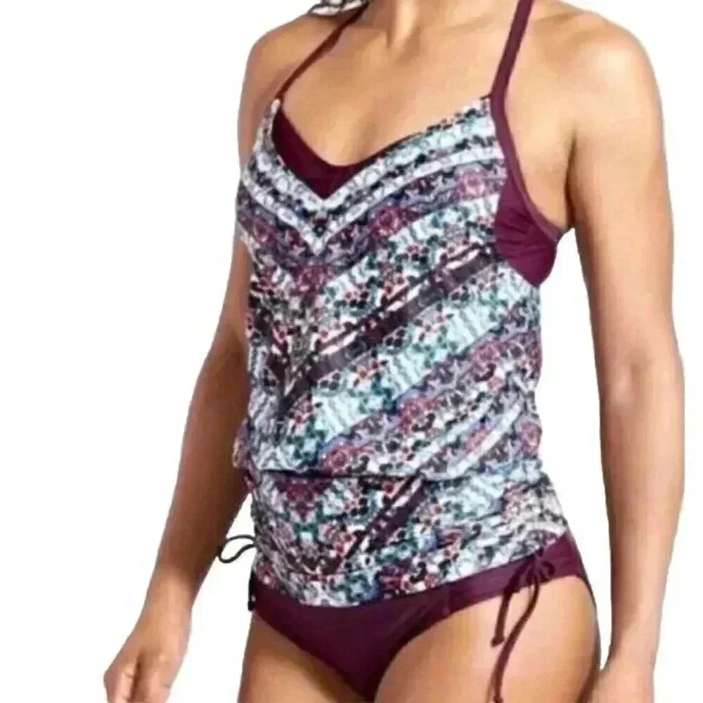 Athleta Swimsuit Marrakesh Side Scrunch Tankini Swim Top Size‎ 32 B/C UPF+50